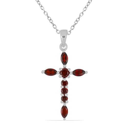 BUY REAL GARNET GEMSTONE CROSS  PENDANT IN 925 SILVER